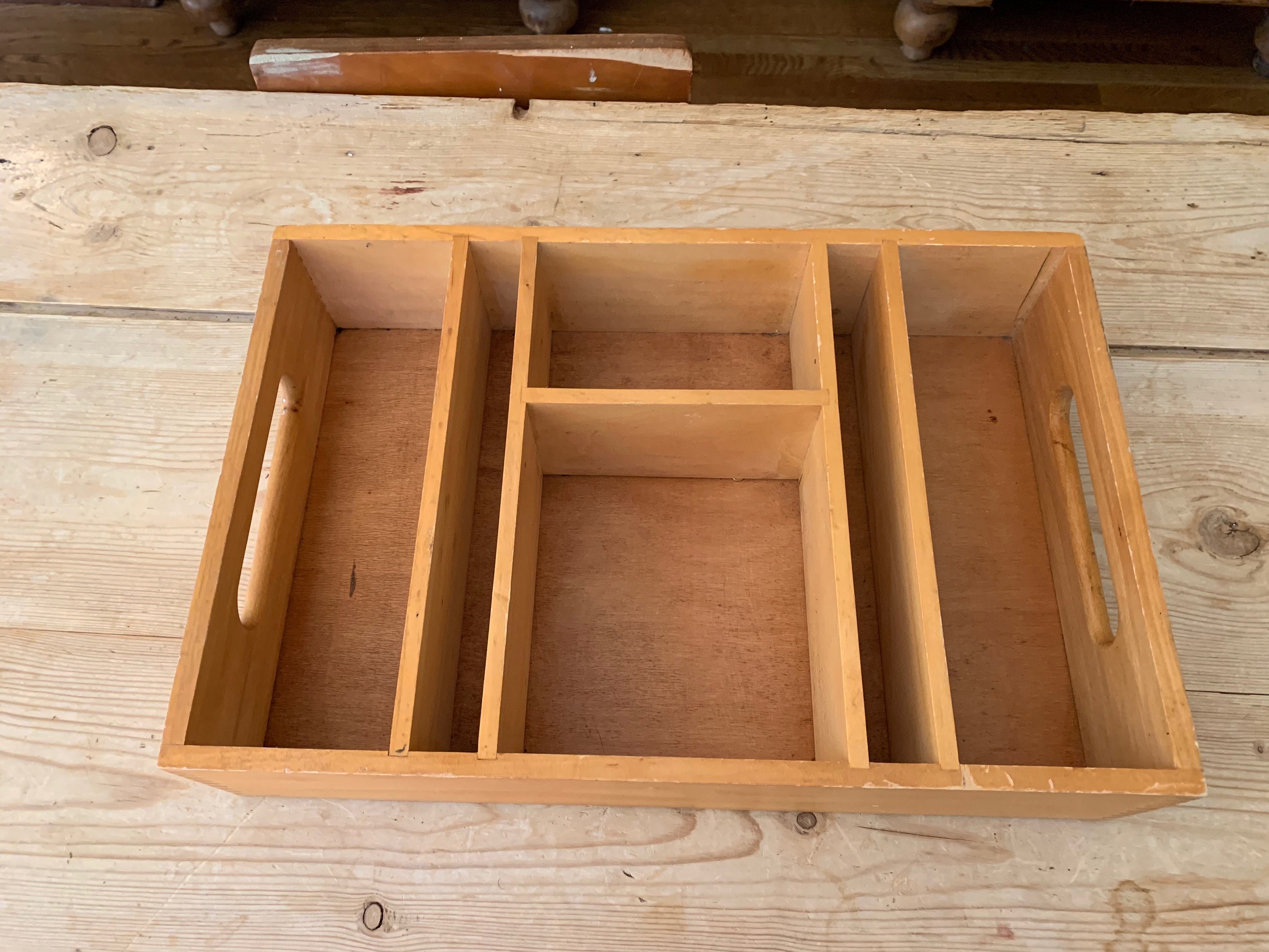 Desk Cubby Tray, Vintage Wooden Cubby Storage Tray, Handled Dovetailed