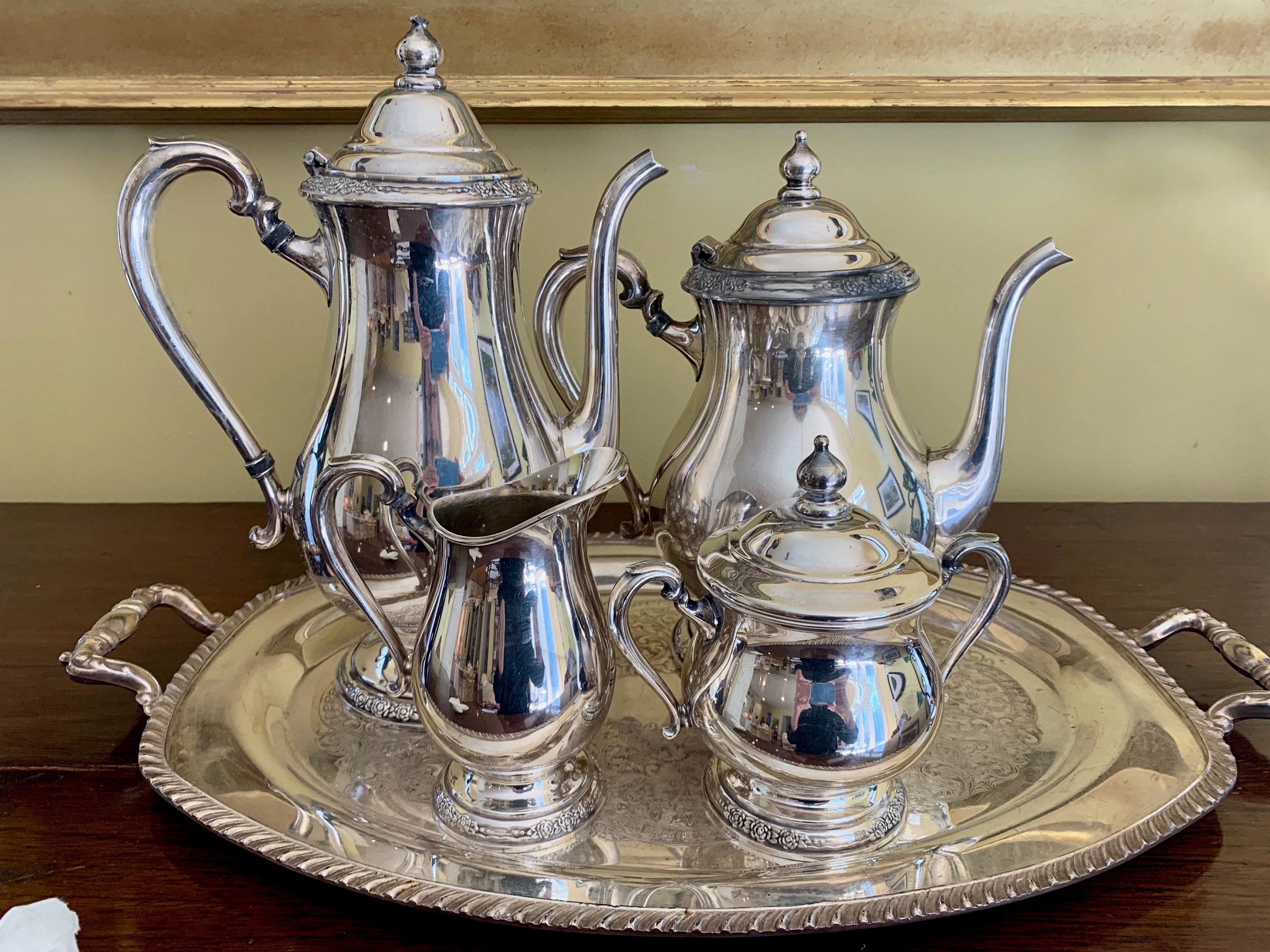 Silver Plate Tea Coffee Service Set, Vintage Camille Silver Plate