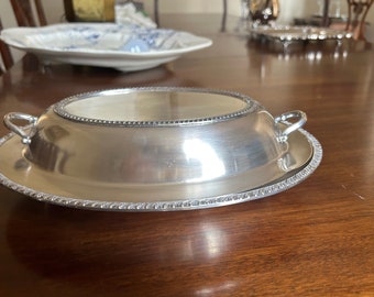 Silver Plate Serving Dish, Wm Rogers Covered Two Piece Casserole Dish Bread Container, Silver over Copper Avon Pattern Serving Dish,