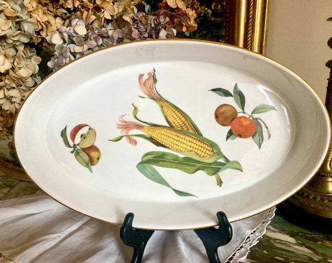 Featured listing image: Royal Worcester Oval Casserole,  Evesham Gold Oval Baker with Smooth Rim, Flame Proof Porcelain Gold Trim, 14.5 Inch Baker, Wedding Bridal,