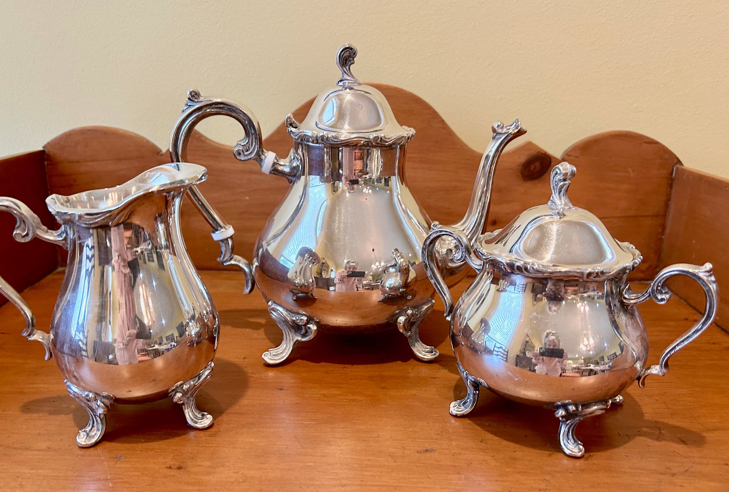 Leonard Silver Plate Tea Service Set, 3 Piece Silver Service, Silver Plate  Teapot, Creamer, Sugar, Holiday Entertaining