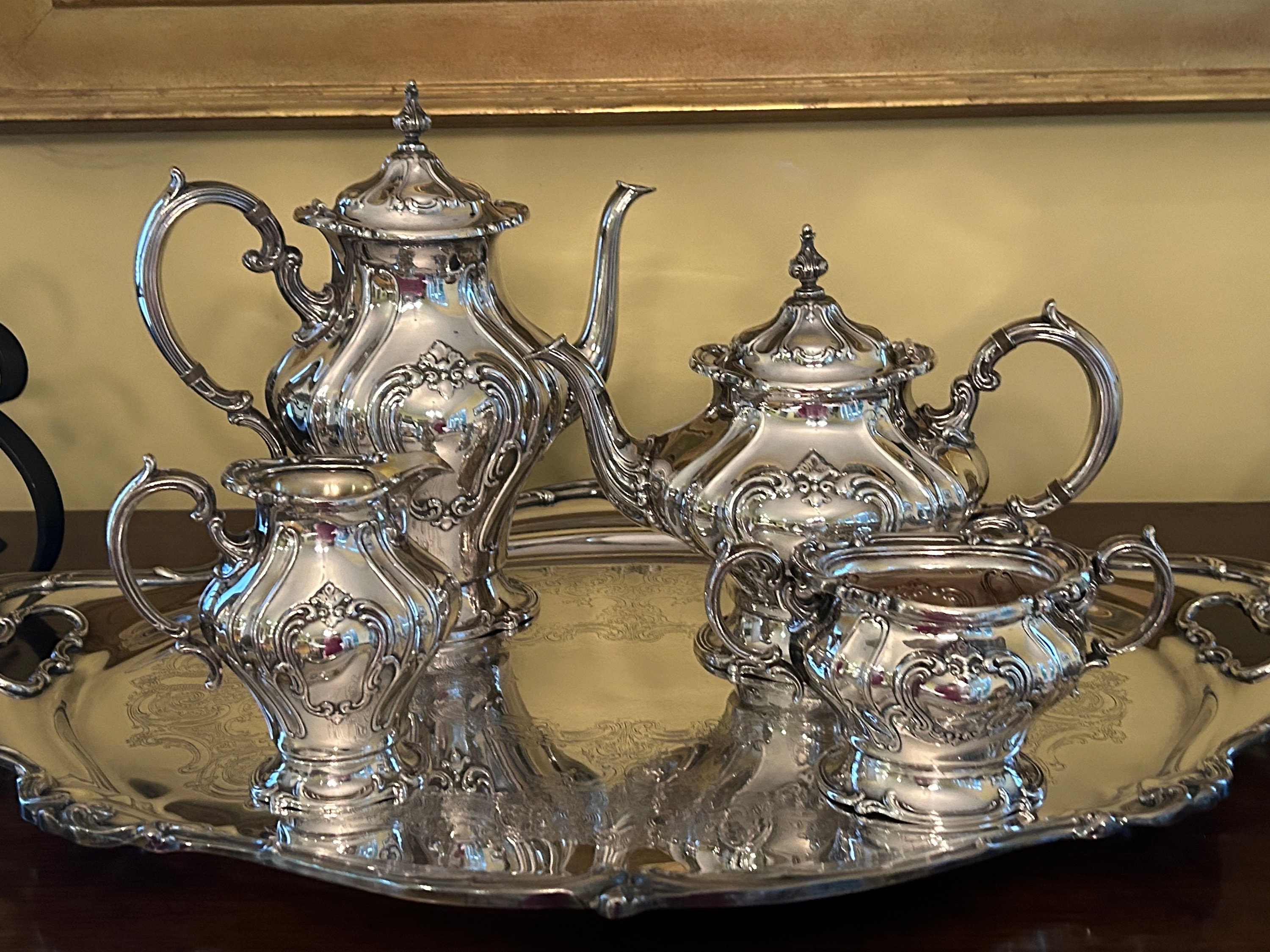 Chantilly Silver Service Set, Vintage Gorham Four Piece Silver Plate
