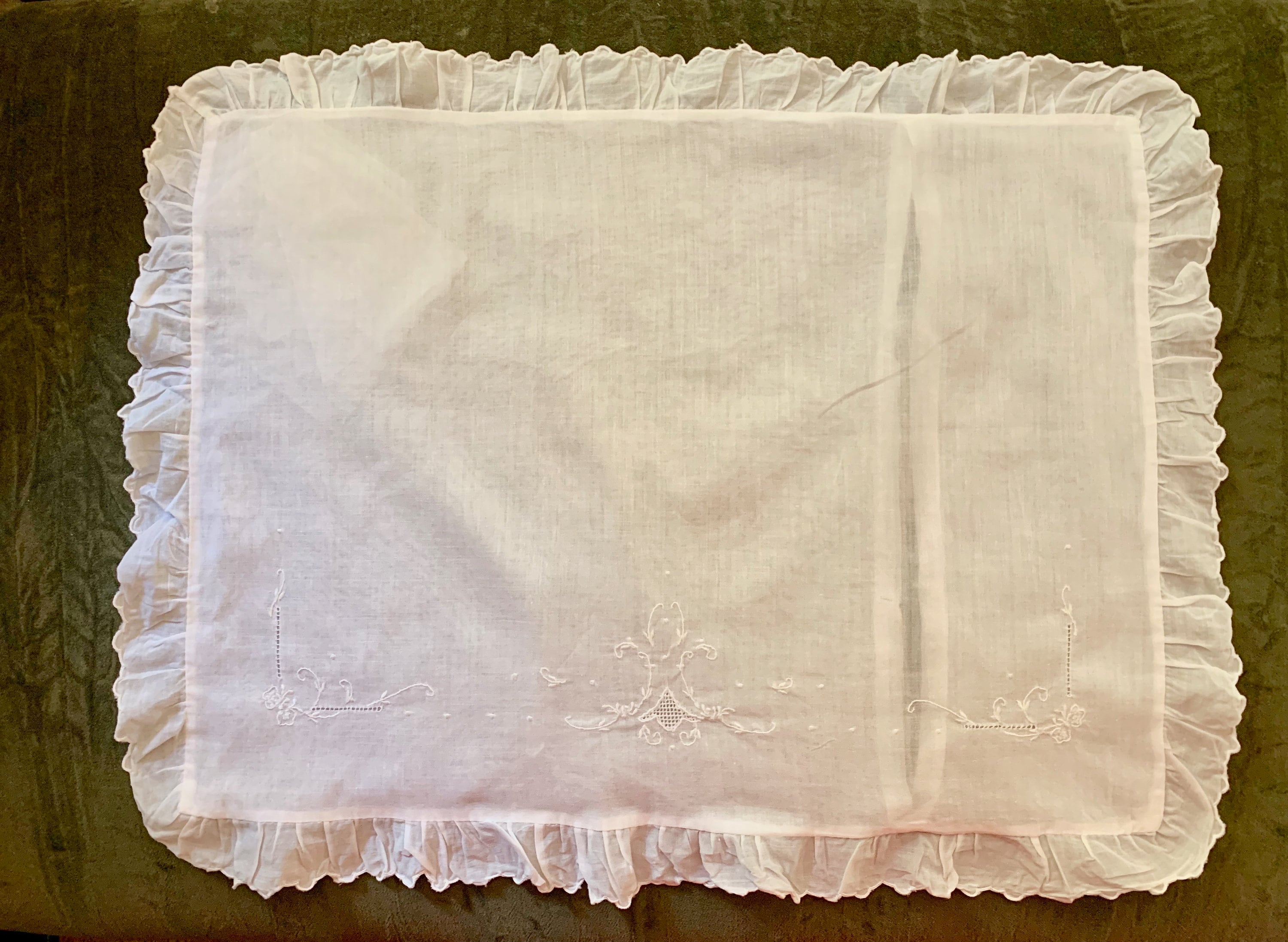 Vintage Embroidered Small Pillow Sham, Ivory Batiste Handmade Baby