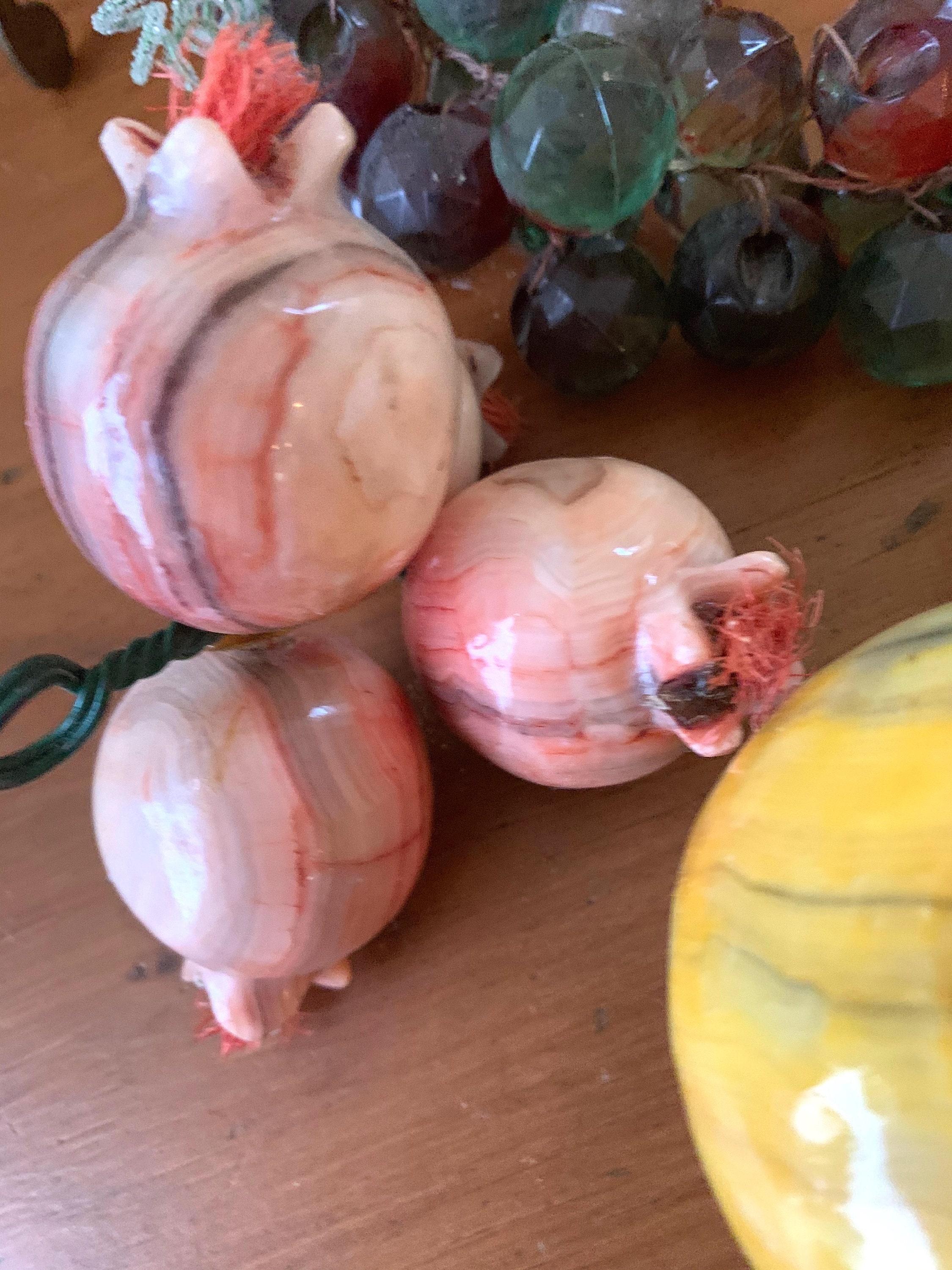 Stone Fruit Collection, Vintage Alabaster Fruit Set of 3, Stone Pear