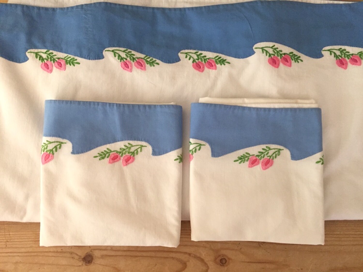 Embroidered Flat Sheet Pillowcases, Blue and White Sheet Pillowcases