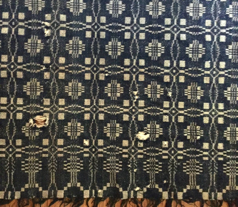 Linsey Woolsey Coverlet, Indigo Blue and White, Antique Coverlet