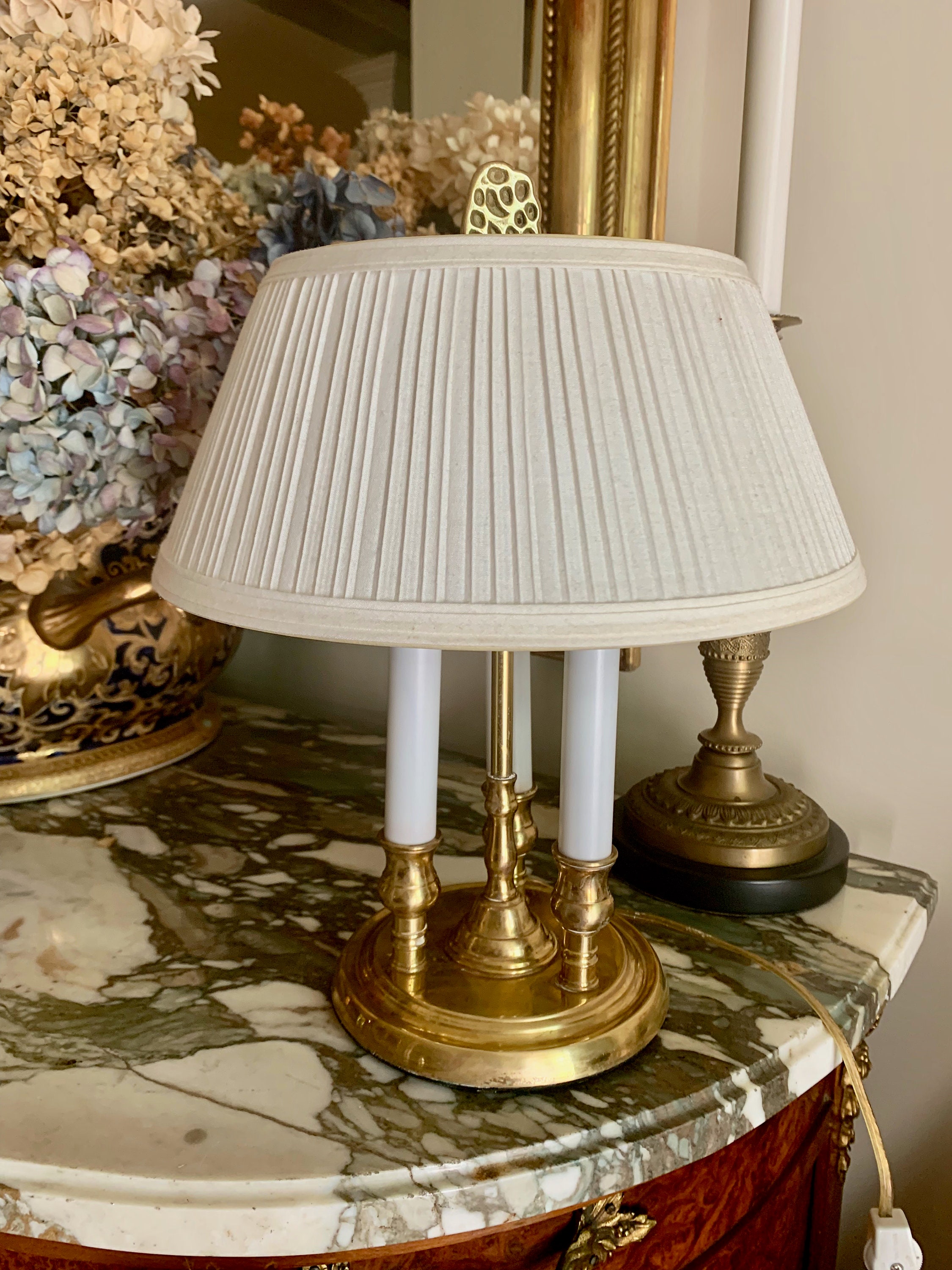 Brass Bouillotte Lamp, Small Brass Bouillotte Style Lamp with