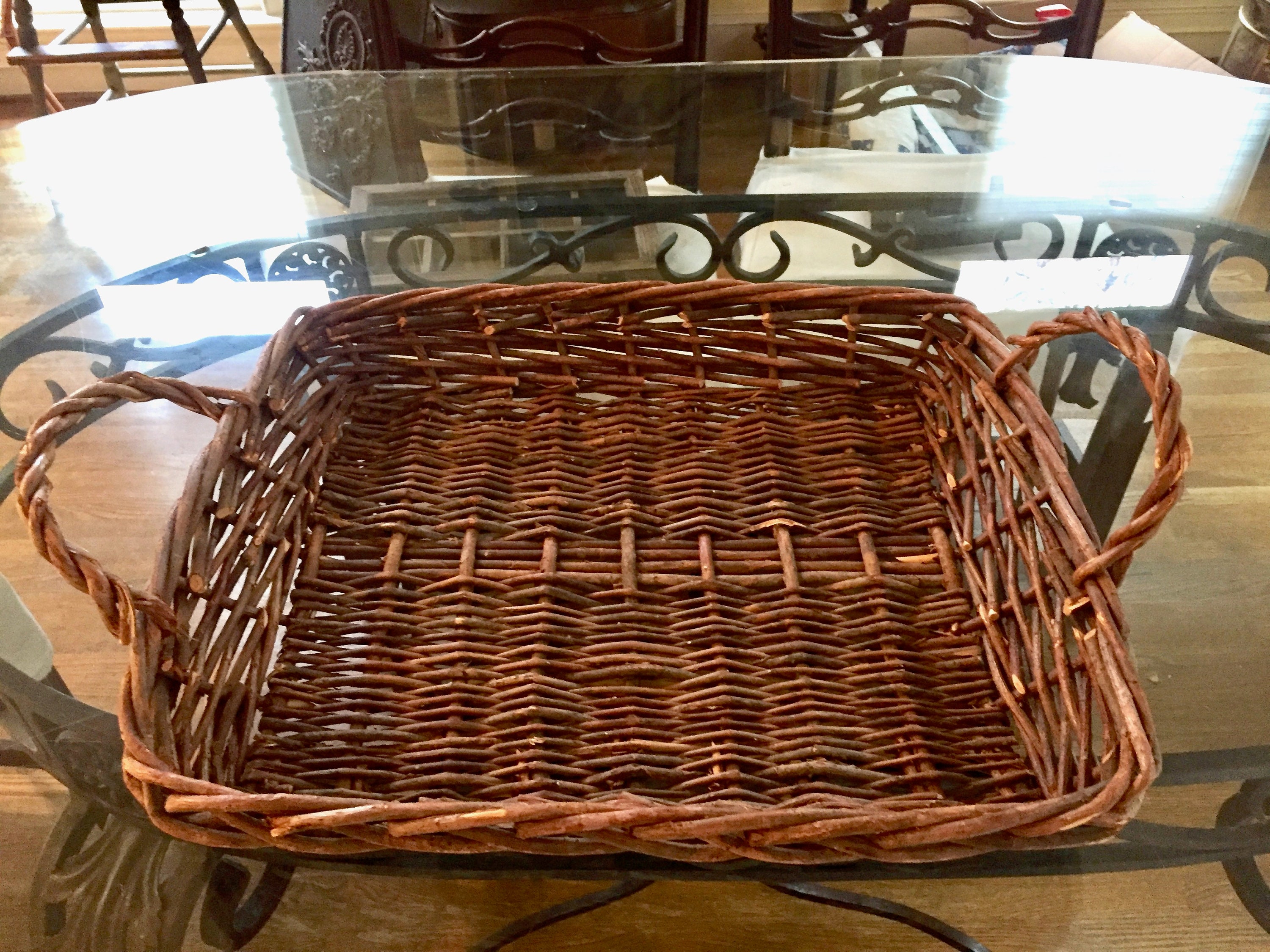 Vintage Grapevine Basket, Rectangle Grapevine Basket with Handles