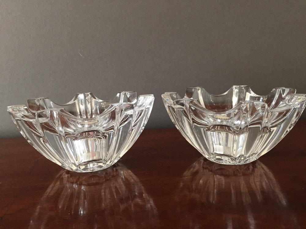 Crystal Votive Candle Holders with Tea Lights, 2 Crystal Candle Bowls