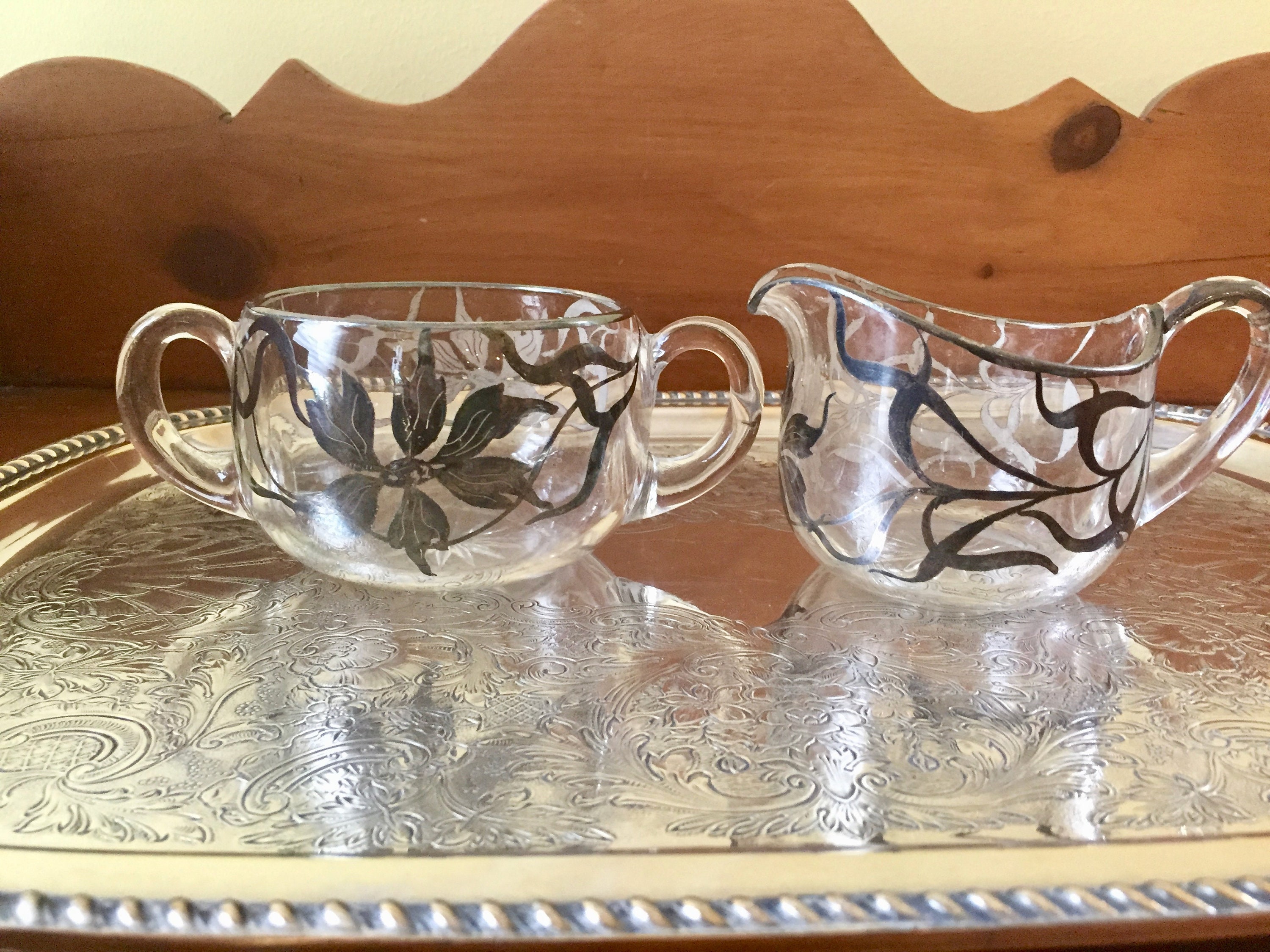 Sterling Silver Overlay Glass Creamer And Sugar Large Size Art Gallery Photo