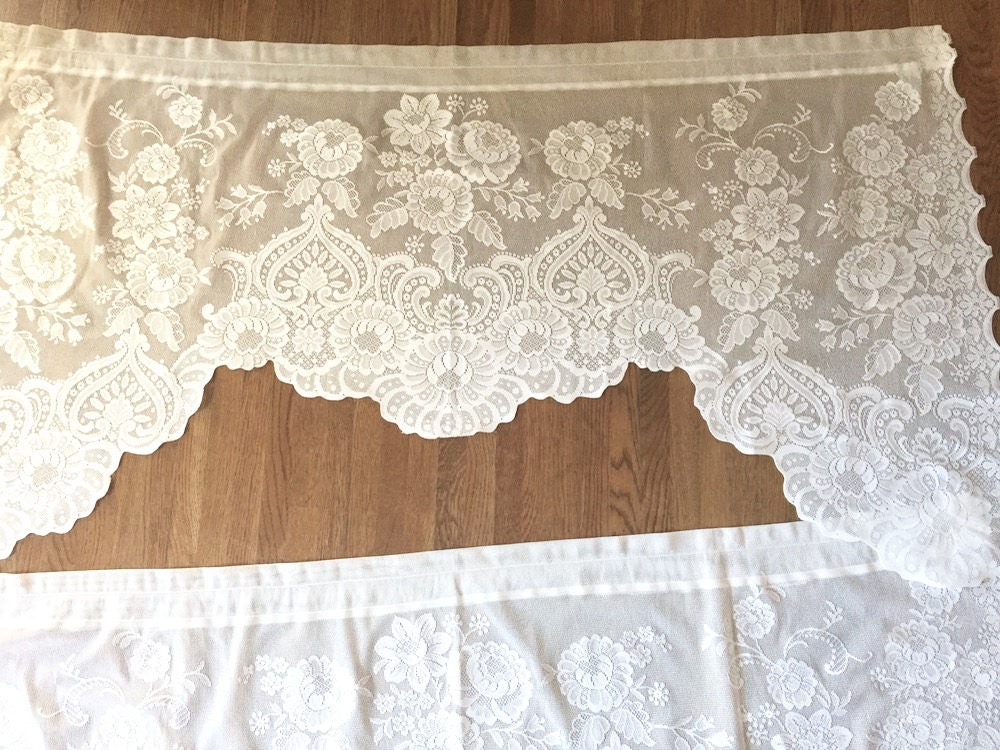 White Lace Valance, Scalloped Lace Valance, 56 inches wide French