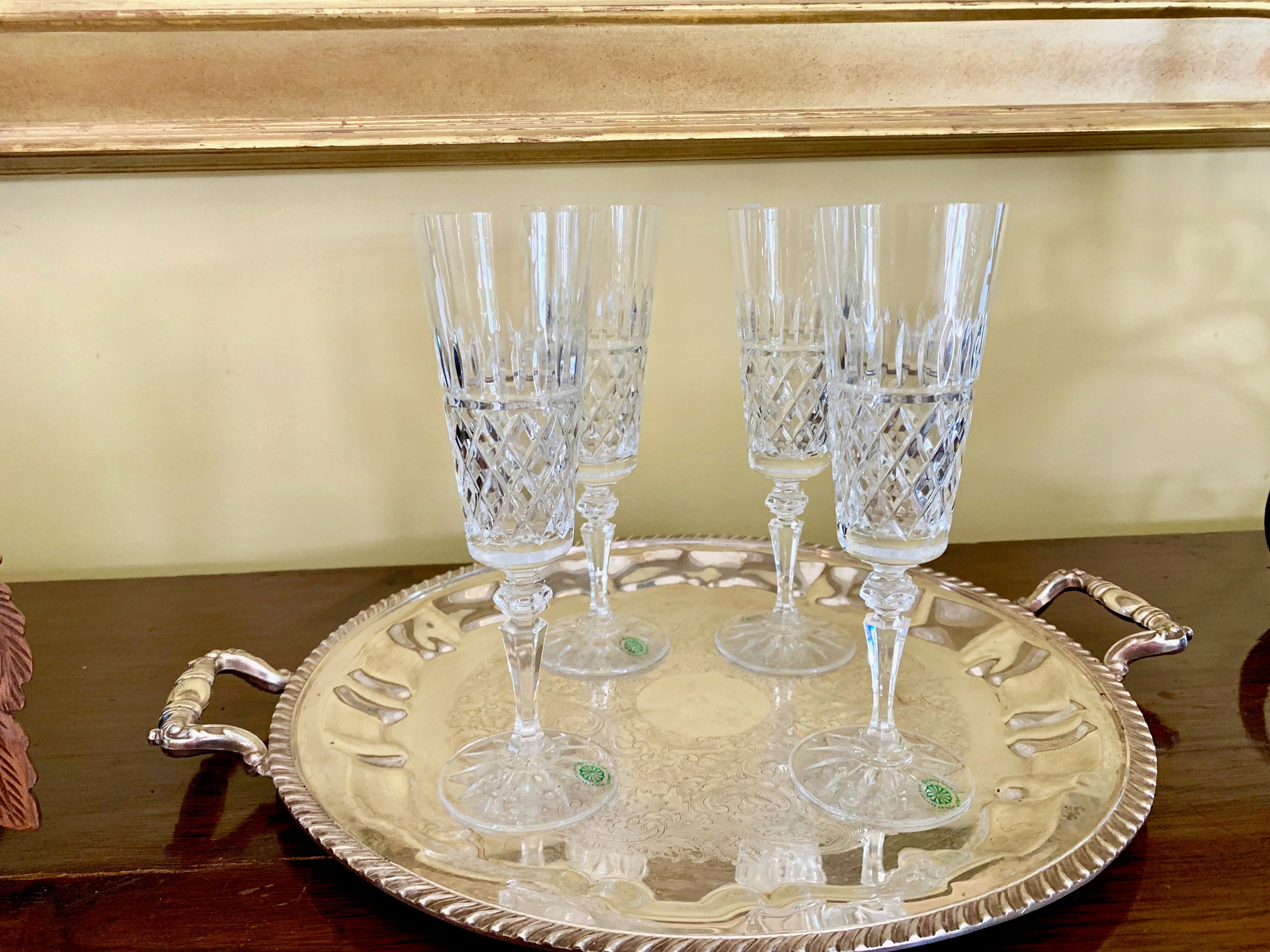 Irish Galway Rathmore Champagne Flutes, Pair of Fluted Champagnes