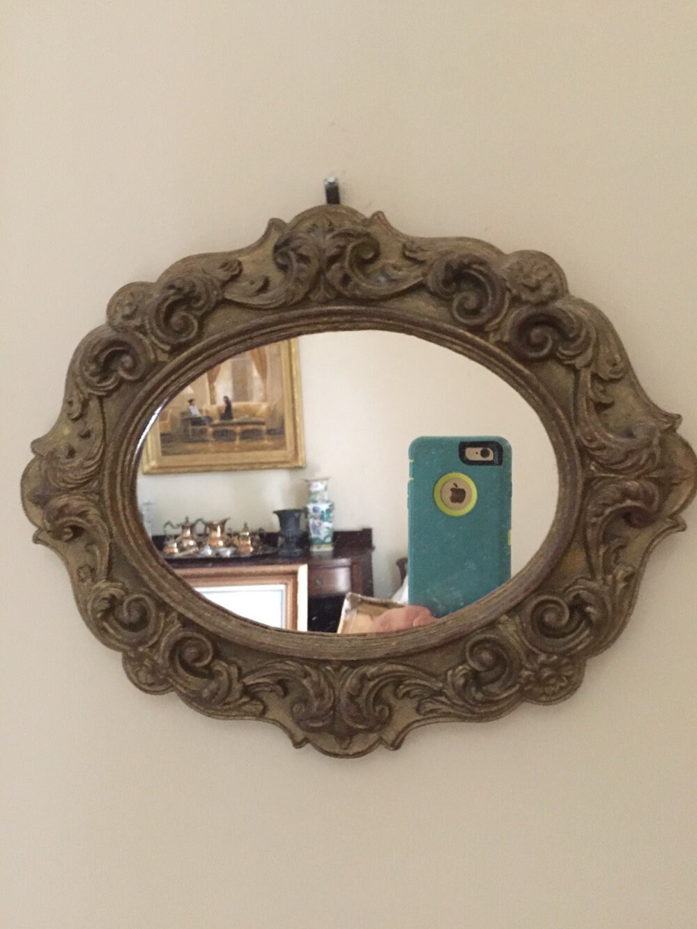 Small Oval Syroco Wood Mirror, Vintage French Cottage