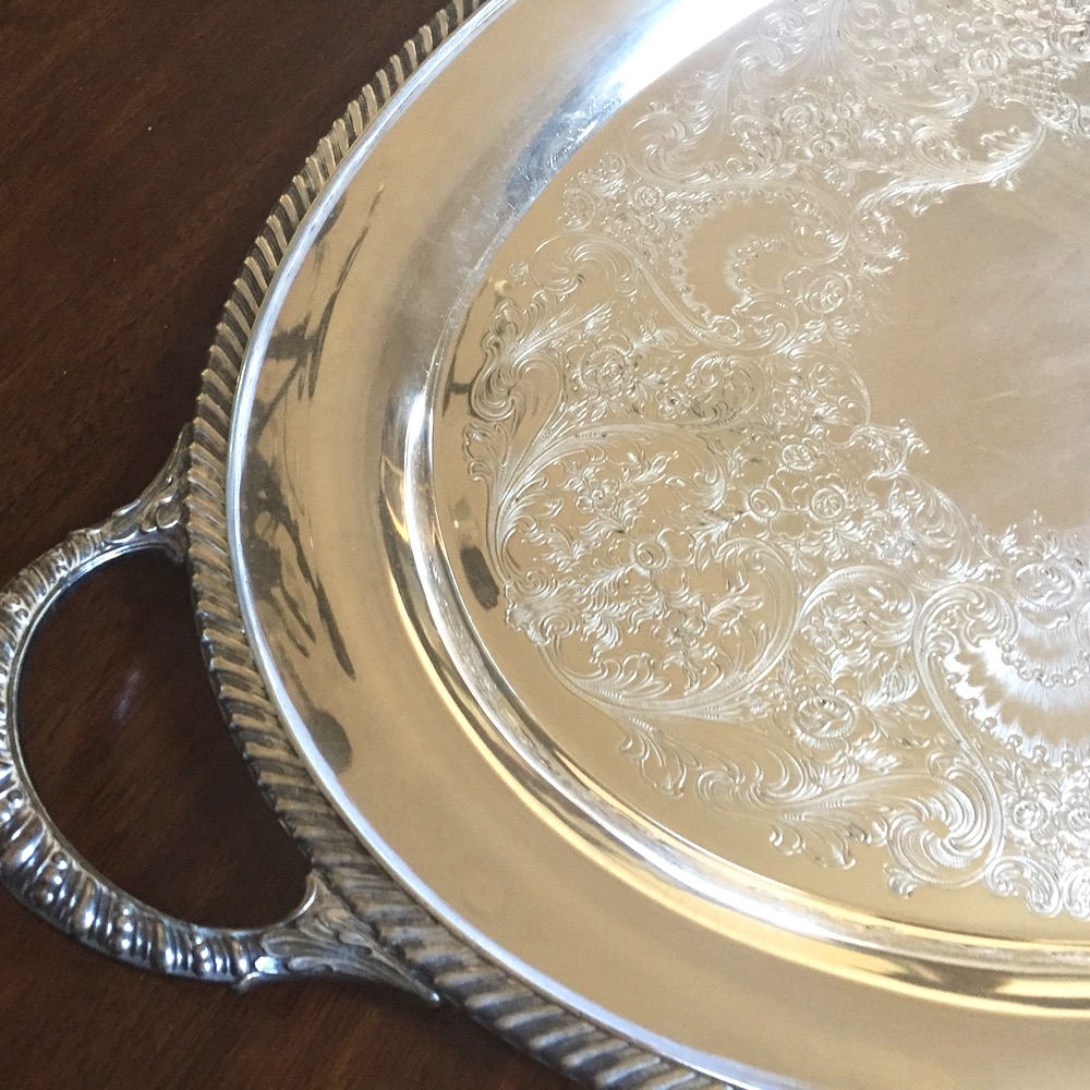 Large Oval Butler's Tray, Silver Oval Platter Serving Tray, Wedding