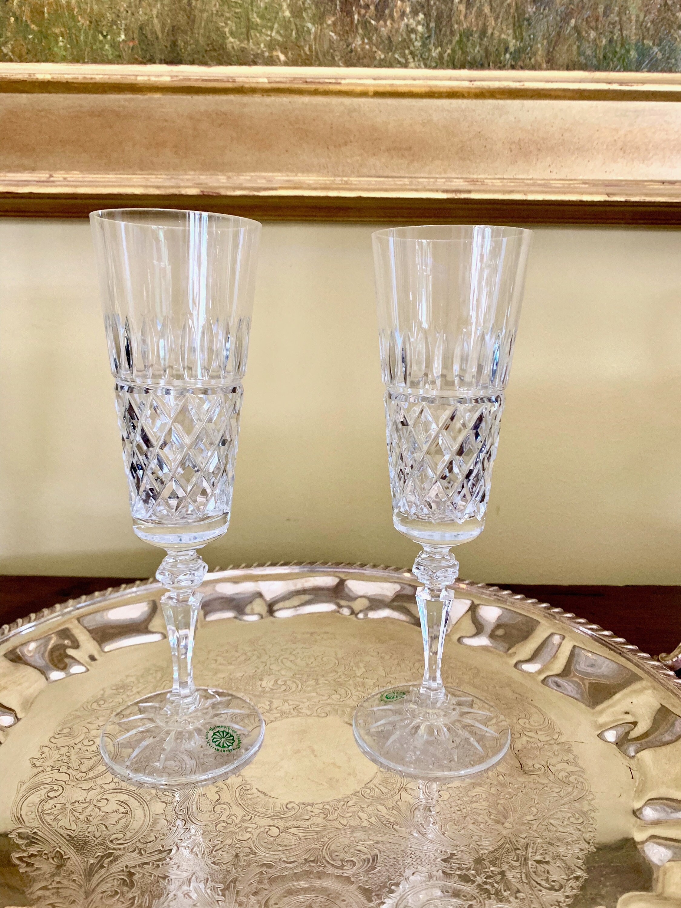 Irish Galway Rathmore Champagne Flutes, Pair of Fluted Champagnes