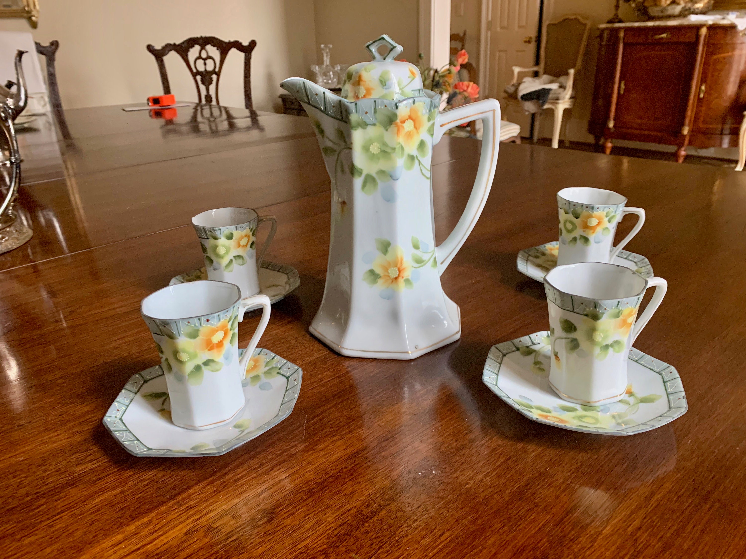 Antique Chocolate Pot, Coffee Pot, Shabby Pink Roses, Demitasse Cups & –  The Vintage Teacup