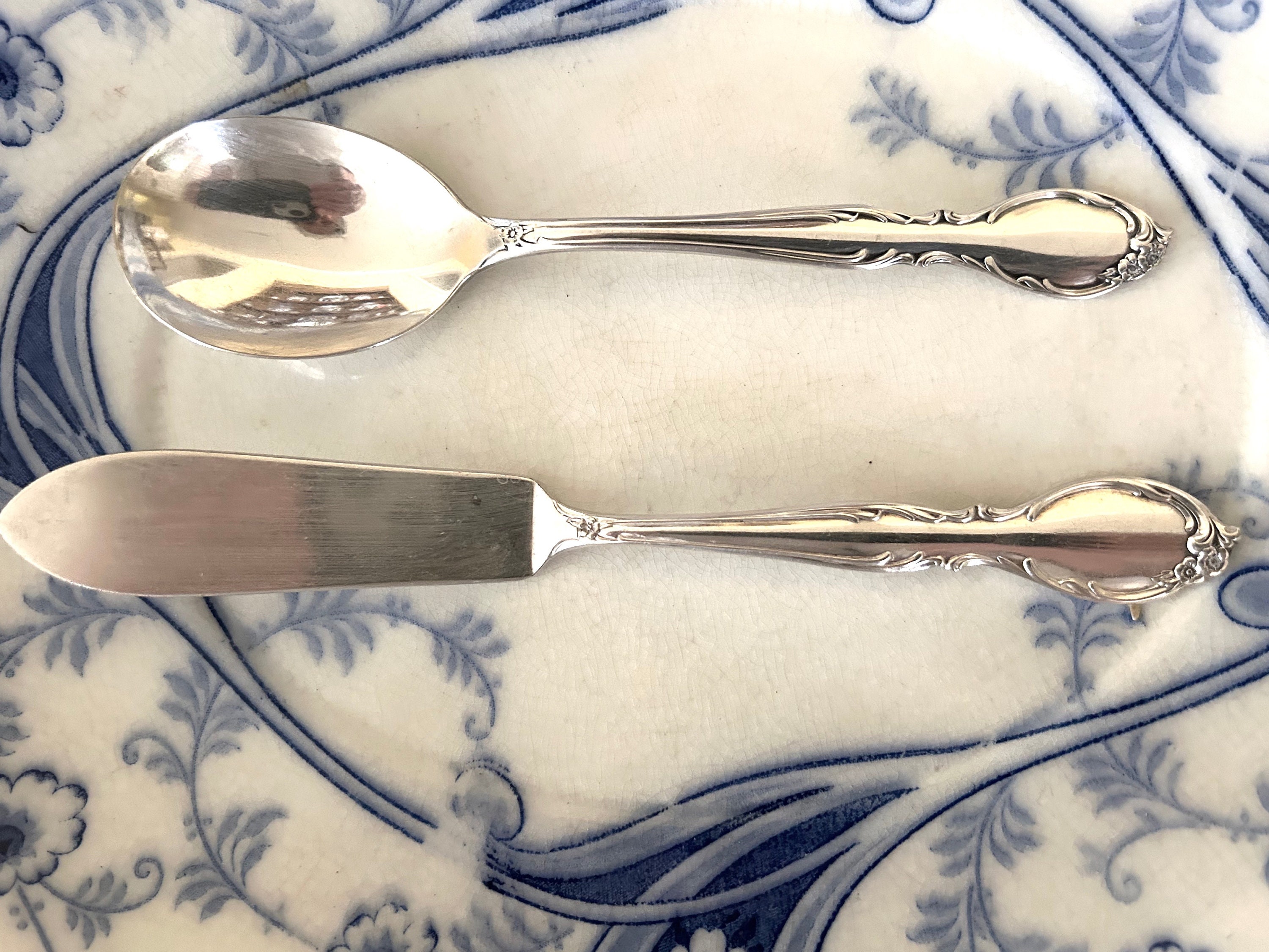 Silver Plate Sugar Spoon Butter Knife, Vintage Rogers Moonstone Silver