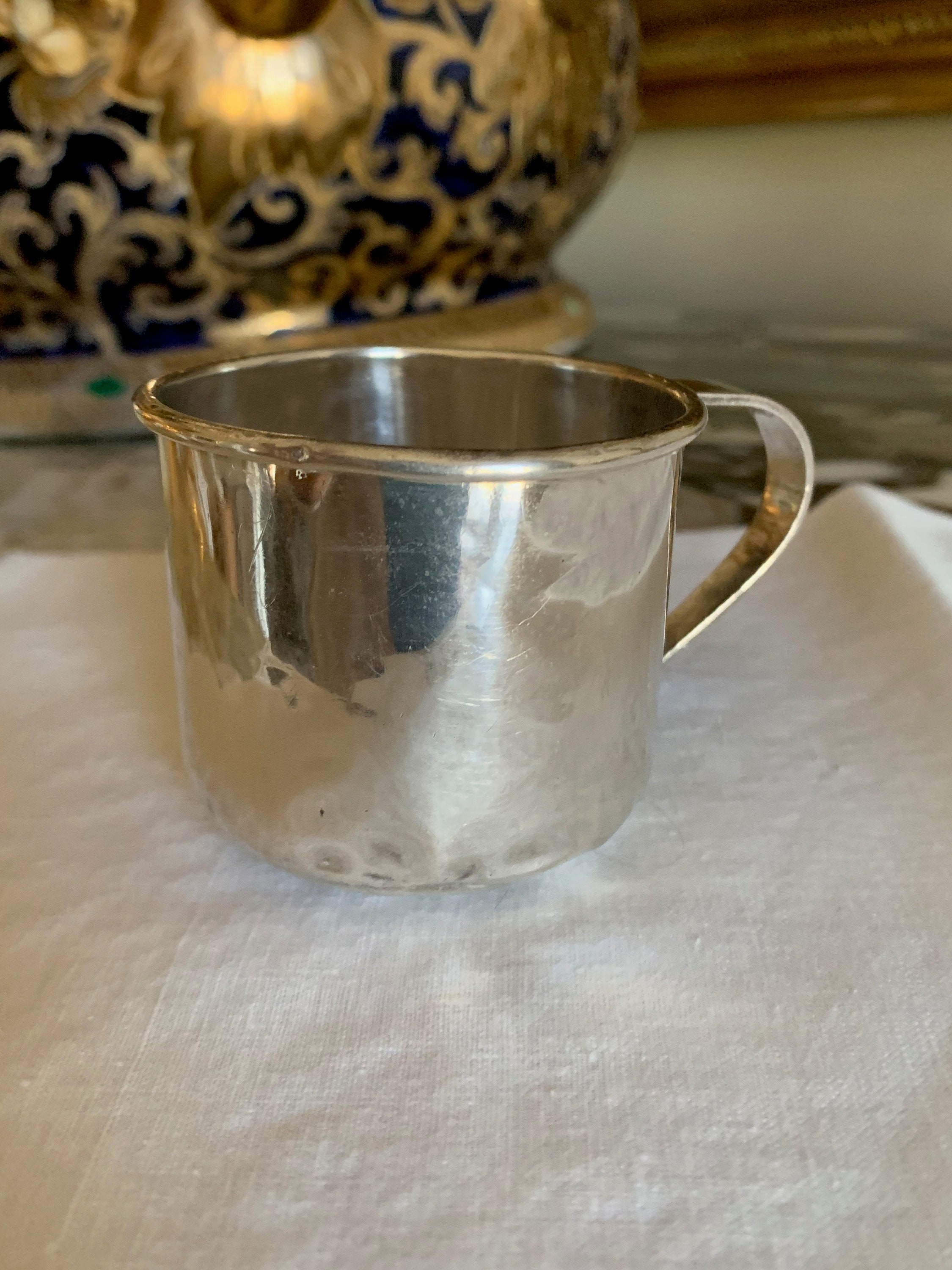 Sterling Silver Baby Cup, Mid Century Sterling Infant Cup with Wear