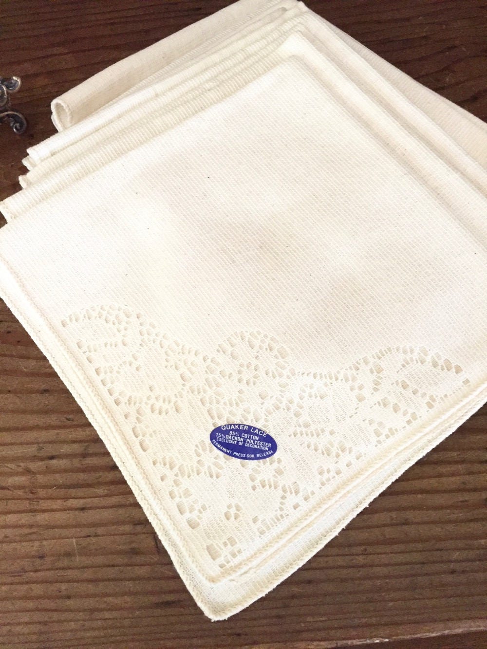 Set of 10 Quaker Lace Napkins, Large Ecru Quaker Lace Napkins, 16 Inch