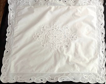 Battenburg Pillow Shams, Two Shams Each Sold Separately, White Cutwork Scalloped Shams 26 x 30 Inches, French Country Cottage Farmhouse