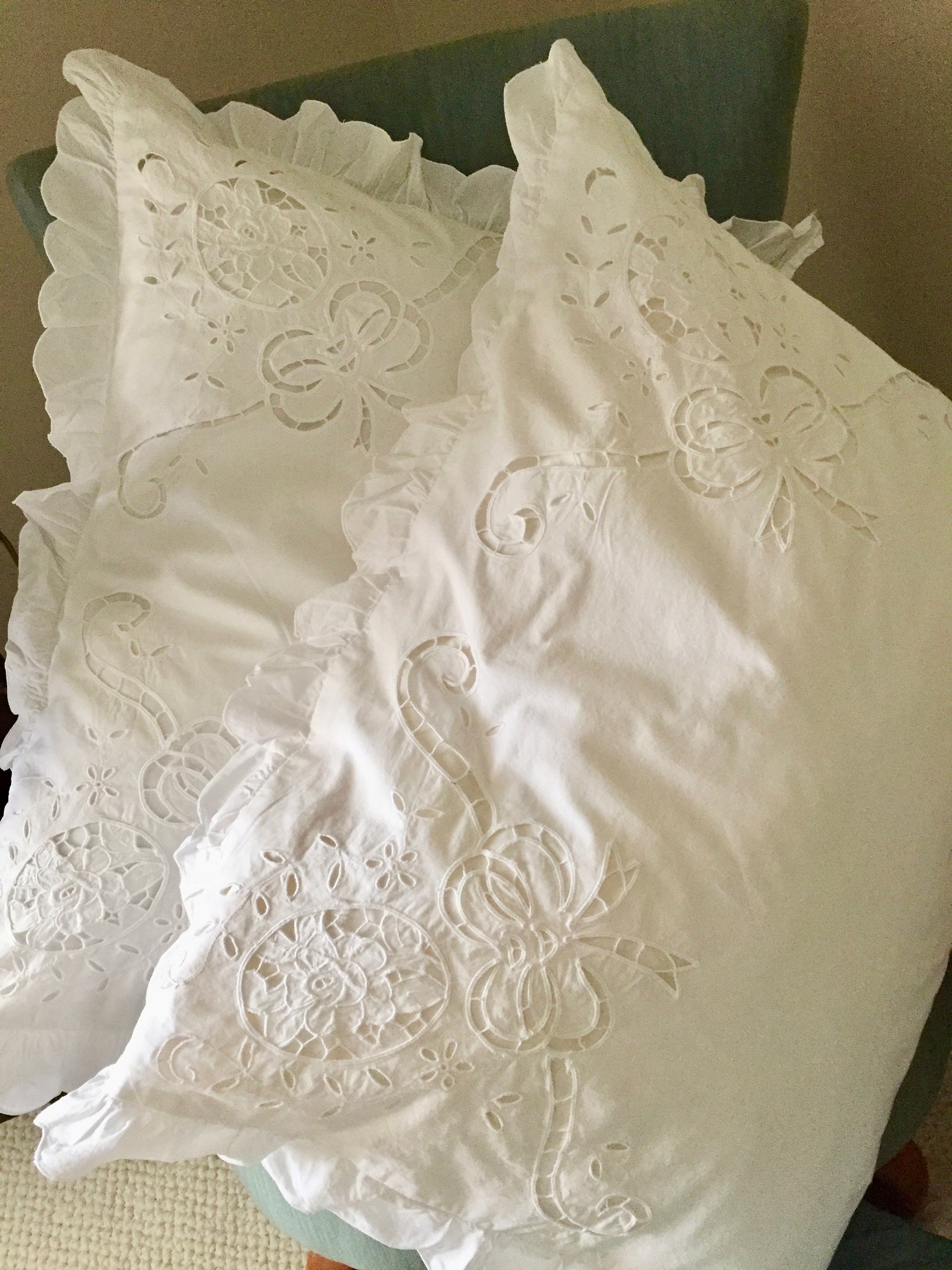 Pair Battenburg Pillow Shams Standard Size, Set Battenburg Pillowcases