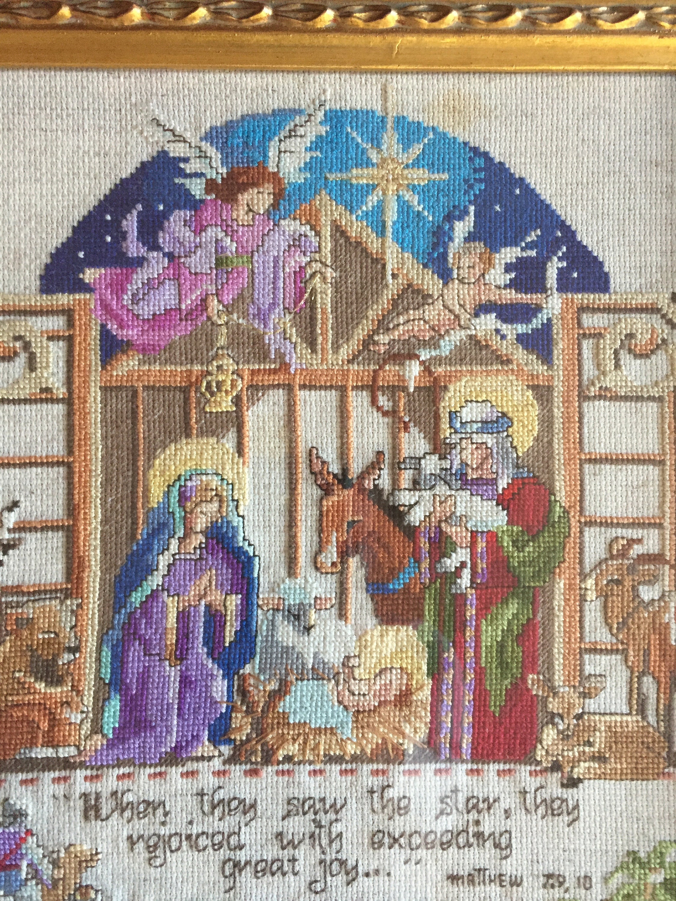 Reserve Elisabeth, Nativity Wall Art, Petit Point Needlework Birth of