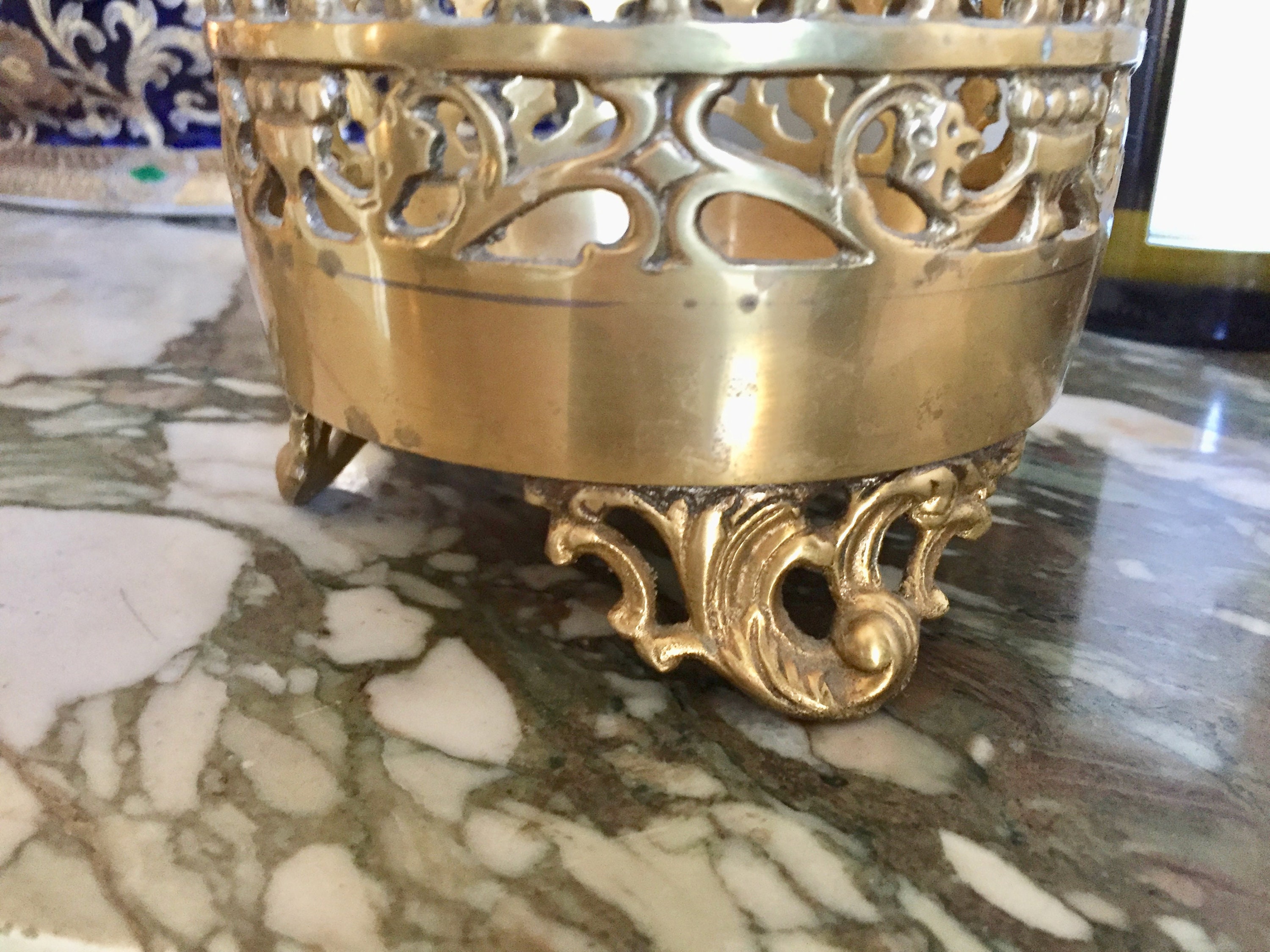 Brass Wine Coaster, Footed Decorative Brass Large Champagne Coaster