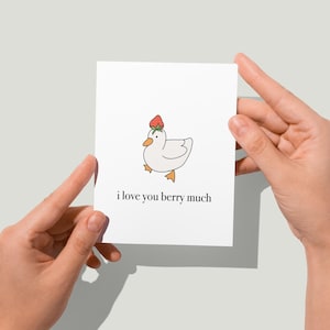 STAMPATO "Ti amo tanto, Berry" di Eastern Trend Collective. Biglietto d'auguri. Biglietto carino. Biglietto di compleanno. Biglietto con l'amore dell'anatra. Biglietto con l'anatra e le bacche.