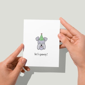 PRINTED Let&#39;s Pawty! Schnauzer Dog Birthday Card by Eastern Trend Collective. Greeting Card. Cute Card. Birthday Card. Terrier.