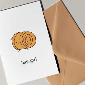 STAMPATO Hay, Girl di Eastern Trend Collective. Biglietto di auguri. Biglietto carino. Biglietto di compleanno. STAMPATO
