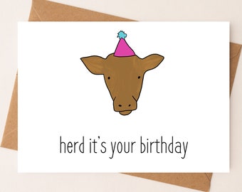 DIGITAL DOWNLOAD herd its your birthday Punny Card by Eastern Trend Collective. Flirty Card. Funny Card. Birthday Card. Cute Card.