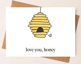 DIGITAL DOWNLOAD Love you, honey! Punny Card by Eastern Trend Collective. Bee Keeper Card. Flirty Card. Cute Card. Digital Download