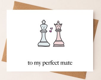 DIGITAL DOWNLOAD To my perfect mate-  Punny Card by Eastern Trend Collective. chess card . Flirty Card. Cute Card. Digital Download