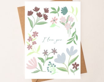 DIGITAL DOWNLOAD love you floral card by Eastern Trend Collective. floral. Flirty Card. Cute Card. Digital Download