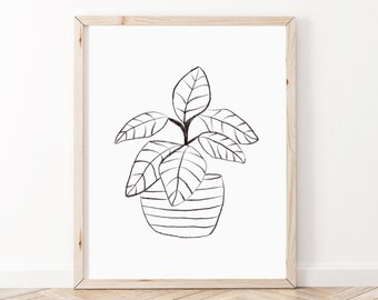 Indoor Plant / 8x10 Frame Size / Sketchy Line Art / Instant Digital Download Print / Plant Wall Print / Plant Decor