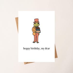 Nuova versione - Hoppy Birthday di Eastern Trend Collective. Biglietto d'auguri. Compleanno a forma di rana. Biglietto carino. Biglietto d'auguri. STAMPATO