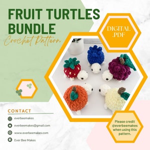 Fruit turtles crochet pattern bundle - Low Sew Amigurumi digital pattern - Grape - Apple - Orange - Lemon - Lime - Blueberry - Strawberry