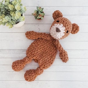 Medium Teddy Bear Lovey Snuggler - Teddy Bear Plushie - Stuffey - Stuffed Animal - Security blanket - Baby Toddler gift - Baby Shower