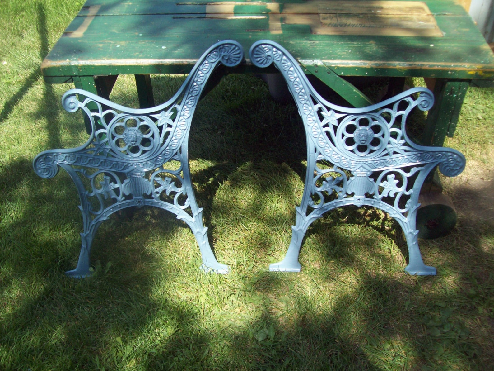 Vintage cast iron park bench ends with lions head Etsy