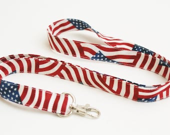 USA Flag Lanyard with Swivel Clasp - Red, White, and Blue Lanyard - 4th of July - Teacher Lanyard - 3/4 Inch Wide Key Strap - Veteran Gift