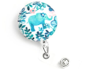Teal Elephant Retractable Badge Reel - Wipeable ID Badge Holder Clip - Belt or Alligator Swivel Clip - Teacher, Nurse - Key Card Holder Reel