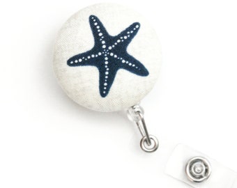 Sea Star Badge Reel - Wipeable Retractable ID Badge Holder Clip - Belt or Swivel Clip - Teacher, Nurse - Nautical - Beachy