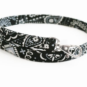 Western Lanyard - Black Bandana Print - Cute Skinny ID Badge Strap for Teachers - 15.5-19.5 Inch Drop - Long Fabric Lanyard for Keys - Ranch