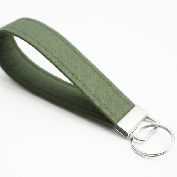 Olive Green Keychain Wristlet - Fabric Key Fob - 5 Inch Key Ring - Short Key Chain - 1 Inch Wide - Plain Lanyard Keychain - Men's Key Holder