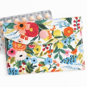 Porte-monnaie en tissu - Fleurs lumineuses Rifle Paper Co. - Pochette pour pilules contraceptives - 3 x 4 pouces - Carte de crédit, porte-cartes cadeau - Petit portefeuille à pression
