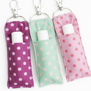 Fabric Lip Balm Keychain - Purple, Mint, Pink Dots - Cute Chapstick Keychain Pouch - Lip Balm Holder for Backpack - Trendy Teen Girl Gift