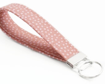 Mauve Dot Key Fob - 5 Inch Key Ring - Pink Key Chain - Cute Wristlet - Short Lanyard Strap - Keychain - Gift - Polka Dot