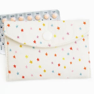 Birth Control Pill Pouch - Stars - Small Snap Wallet - 3x4 Inch - Fabric Coin Purse - Credit Card, Gift Card, Business Card - Mini Case
