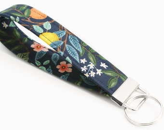 Rifle Paper Co. Keychain Wristlet - Citrus on Navy - 5 Inch Key Ring - Cute Key Chain - Short Lanyard - Fabric Key Fob - Mother's Day Gift