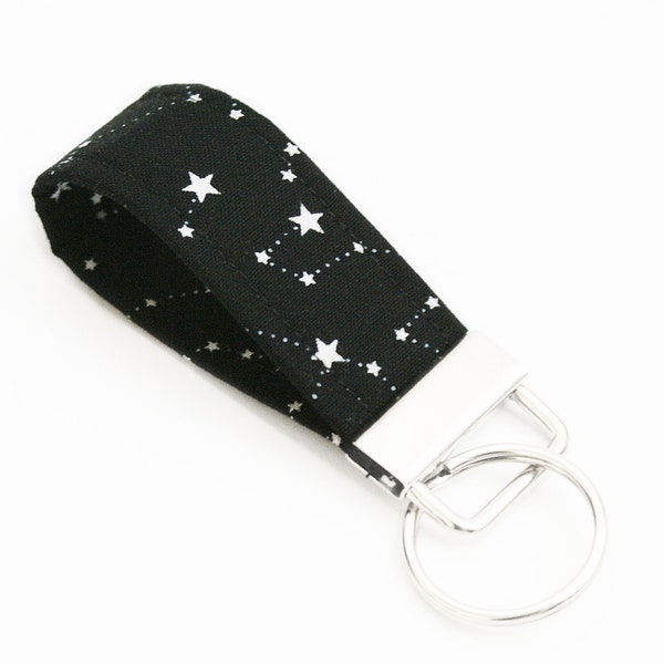 Mini Key Fob - Stars on Black - Constellations, Zodiac Sign Keychain - 2.5 or 3.5 Inch Key Ring - Cute Short Key Chain - Finger Key Strap